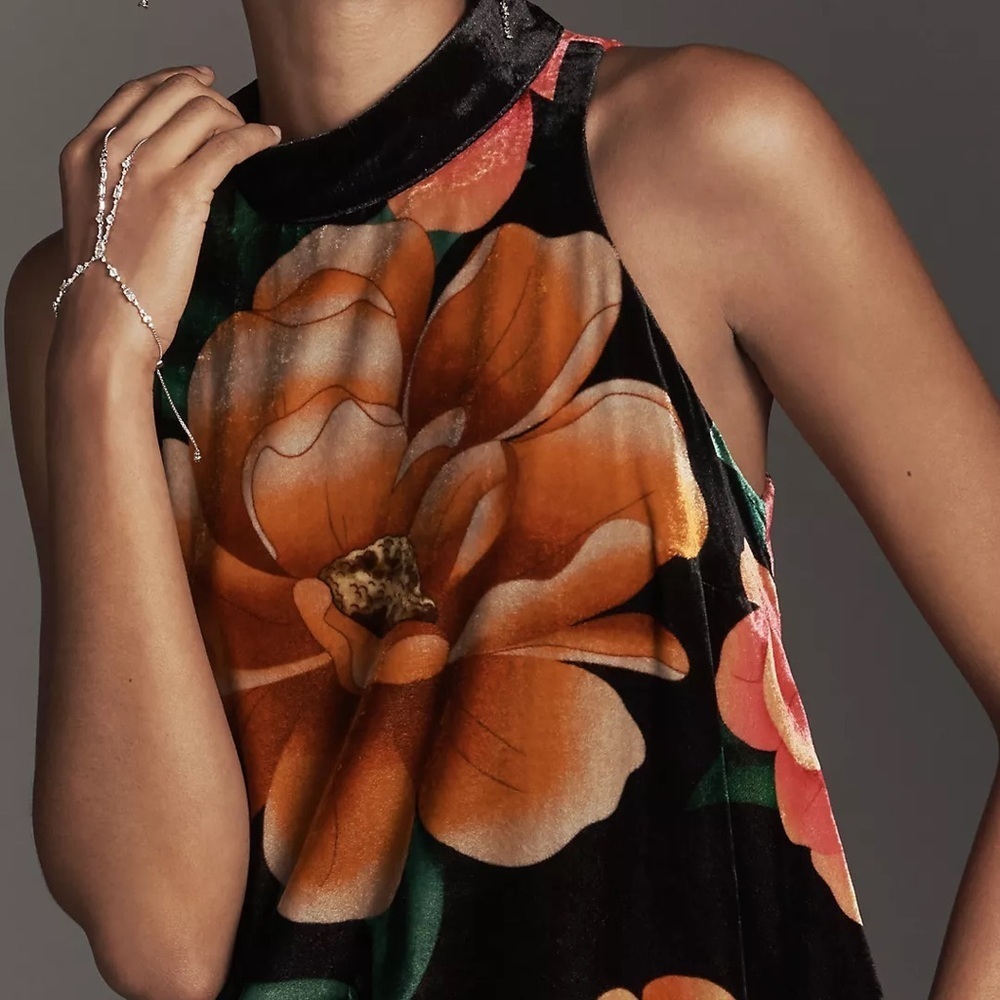 Farm Rio x Anthropologie Mock-Neck Printed Velvet Midi Dress - Picture 5 of 12